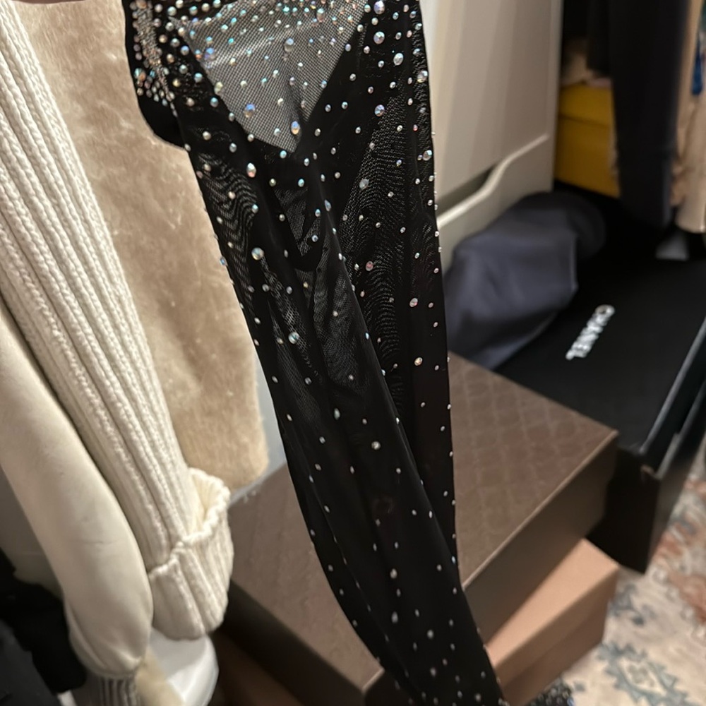 Black Sheer Scarf with Rhinestones